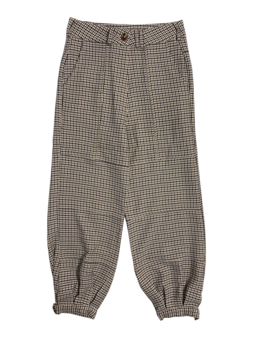 GHOSPELL Beige, Brown, & Green Houndstooth Print Trousers (XS)